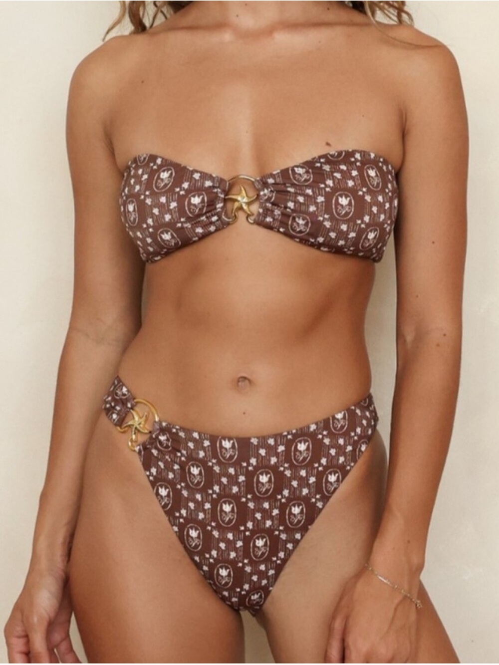 NWT Dippin Daisys Lotus Dive In Chocolate Bloom Starfish Bandeau Cheeky Bikini
